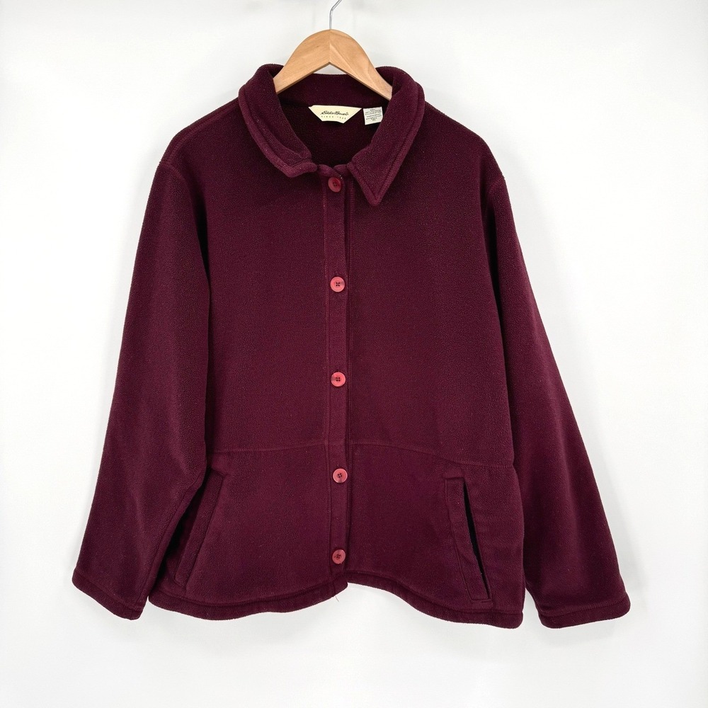 Eddie Bauer Maroon Button Front Polartec Fleece‎ Jacket Women's Sz XL Tall